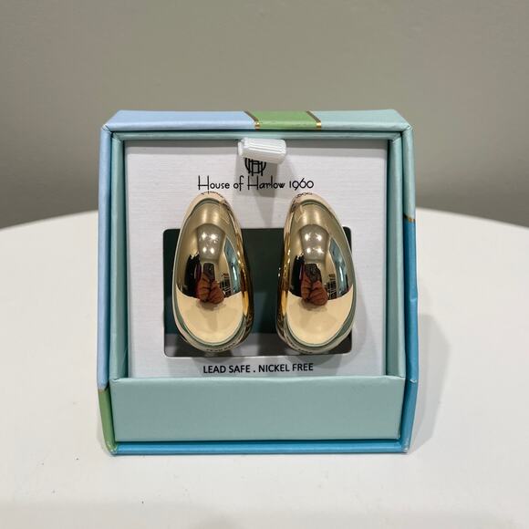 NEW House of Harlow 1960 Gold Tone Crescent Hoop Earrings - Picture 1 of 5